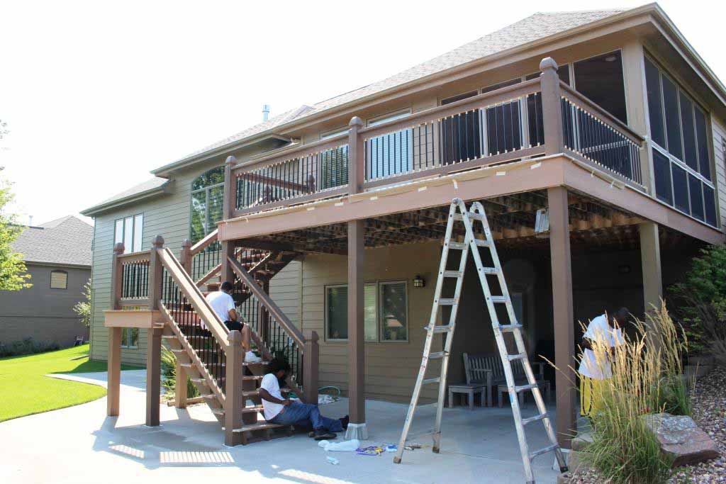 Trex Decking with Real Wood Railing & Support Beams that Require Maintenance